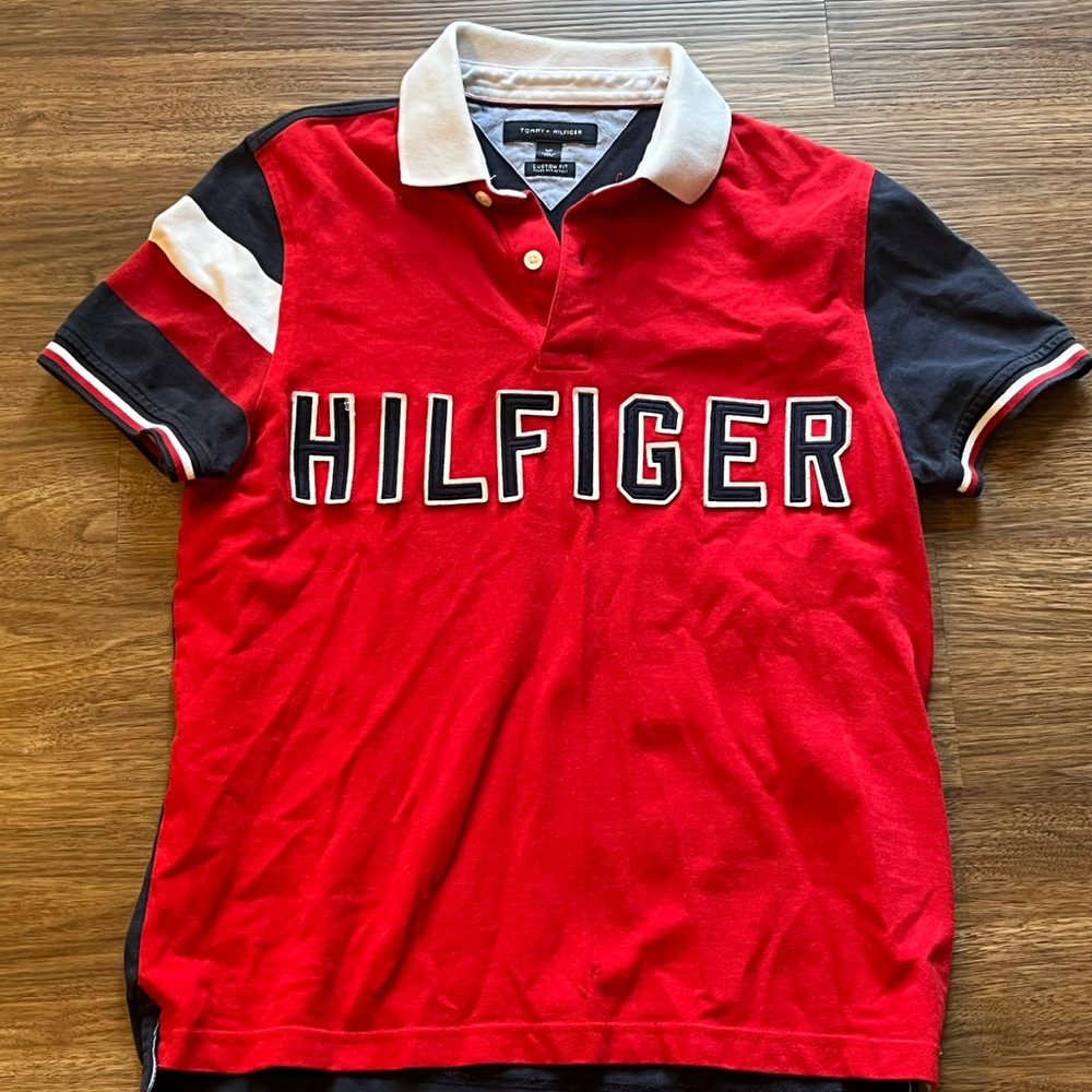 Tommy Hilfiger Red And Blue Mens Retro Polo Shirt Size S